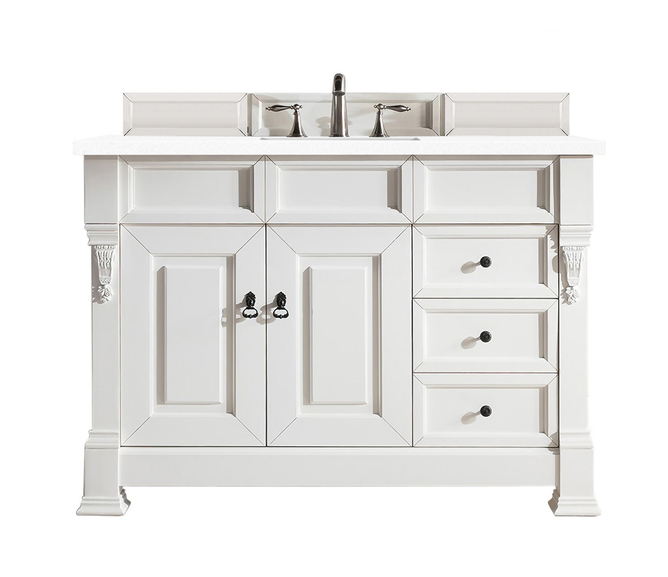 Brookfield 48-Inch Single Bathroom Vanity with Classic White Quartz Top - Bright White Finish, 3CM Thick Countertop for Modern Bathroom Remodeling & Home Upgrade