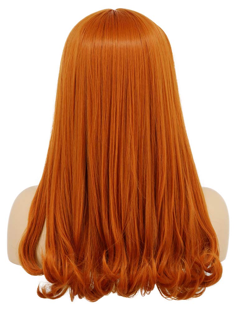 VGBeauty Long Wavy Orange Wig with Purple Headband for Women - Anime Cosplay, Halloween Costume, Party & Themed Events (Perfect for Cosplayers, Halloween Parties & Costume Events)