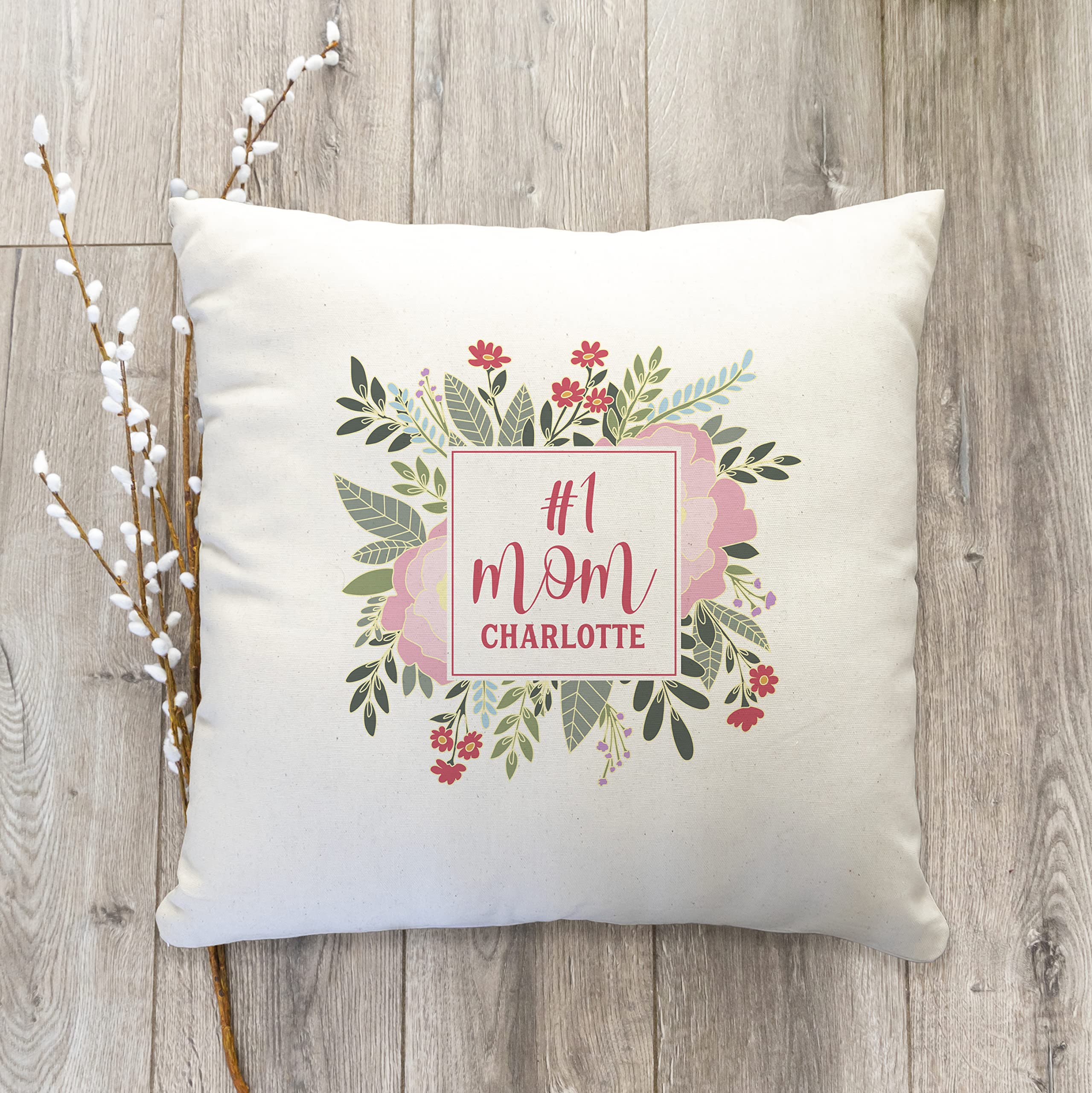 #1 Mom Personalized Throw Pillow Cover 18x18 - Birthday Gift for Mom | Home Decor