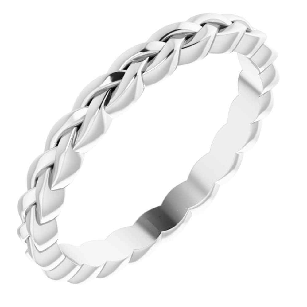 14K White Gold 2mm Black Bow Jewelry Woven Standard Fit Band for Women - Perfect for Everyday Wear, Weddings, and Special Occasions