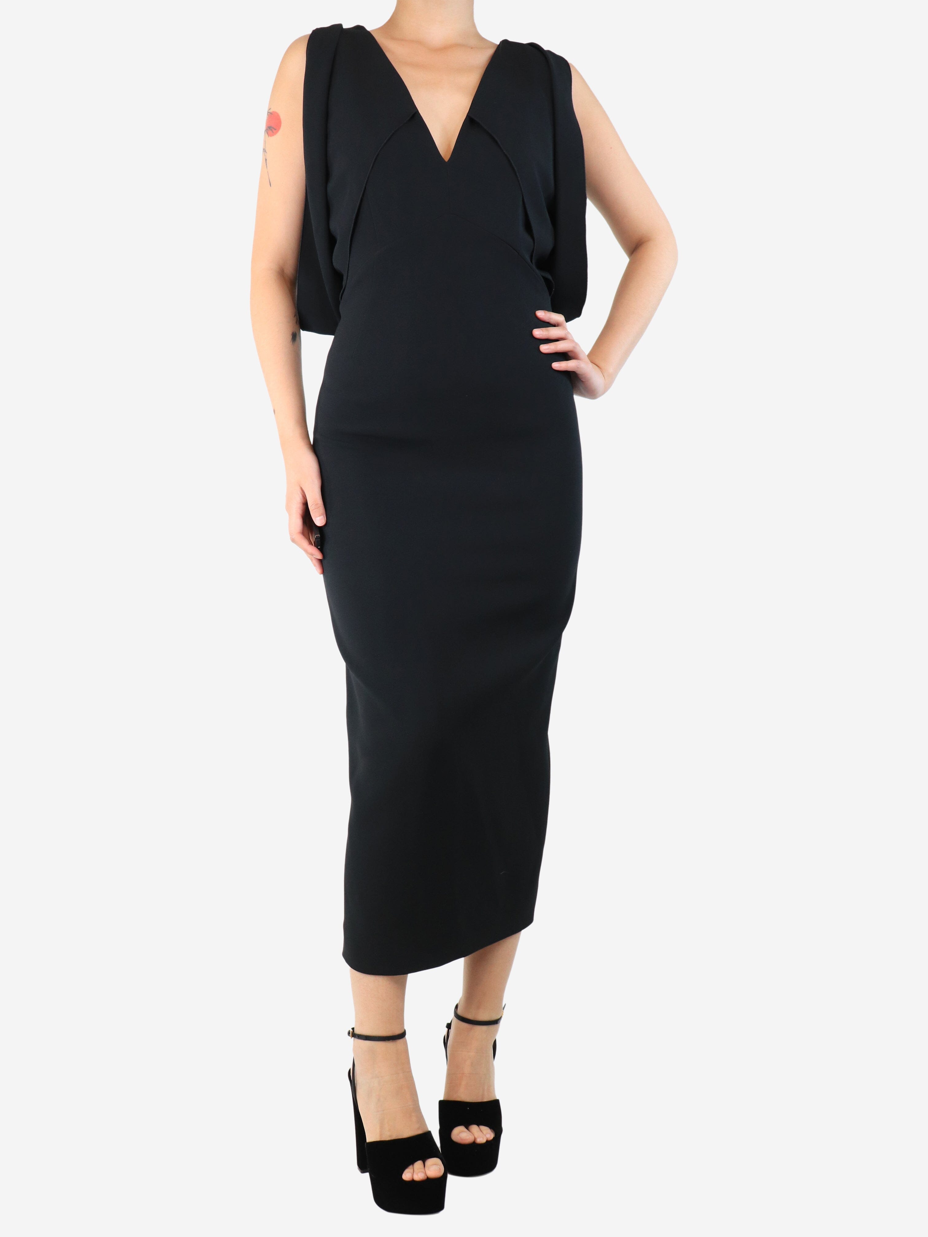 Elegant Black Sleeveless Crepe Dress - UK Size 8 | Women's Formal Evening Gown for Cocktail Parties, Weddings & Special Occasions