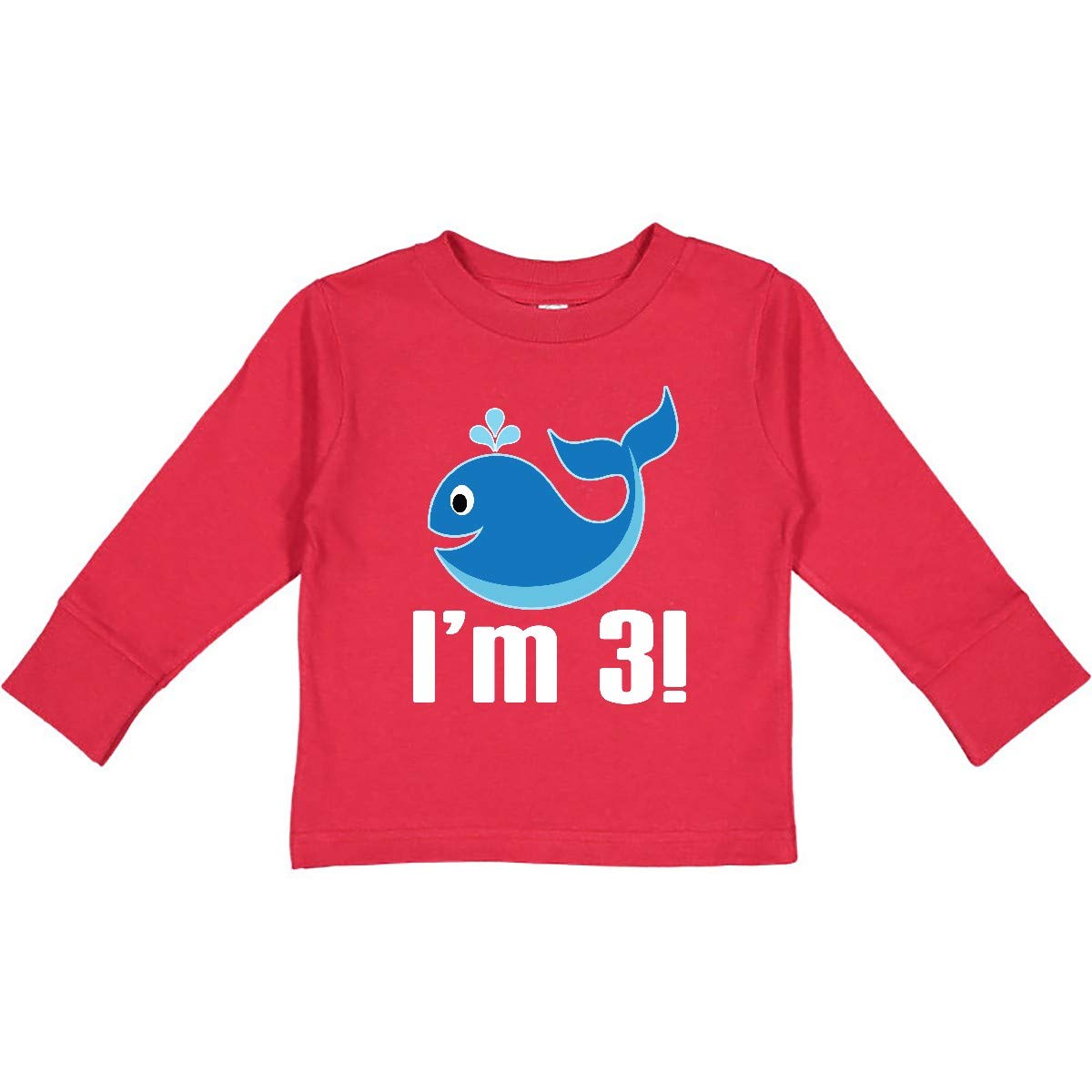 Inktastic 3 Year Old Birthday Whale Boys Toddler Long Sleeve T-Shirt | Cute Whale Design Toddler Tee for Birthday Party & Casual Wear | Soft Cotton Kids Shirt for Boys & Girls | Perfect for Birthday Gifts, Playdates & Family Photos