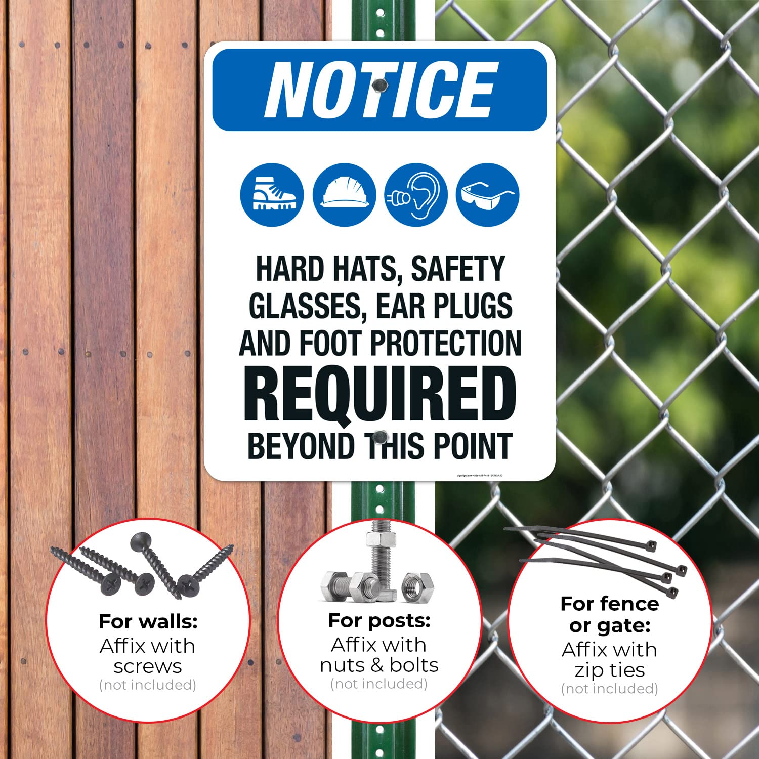 OSHA Compliant Safety Signs - Sigo Signs 'Hear Hats Safety Glasses Ear Plugs Foot Protection Required' 24x30 Inch Aluminum Sign | Rust-Free .063 Aluminum, Fade Resistant for Indoor/Outdoor Use | Made in USA | Perfect for Construction Sites, Factories & Workplaces
