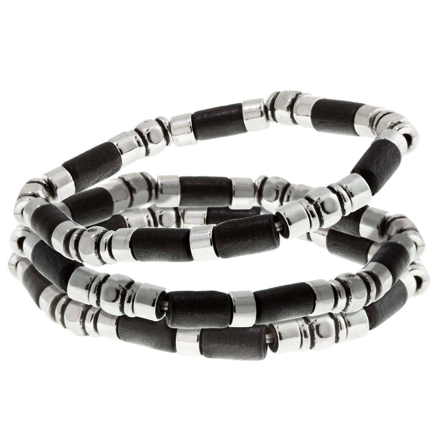 1928 Jet Black Stretch Bracelet Set of 3 - Elegant Stackable Bracelets for Women, Perfect for Daily Wear, Office & Special Occasions