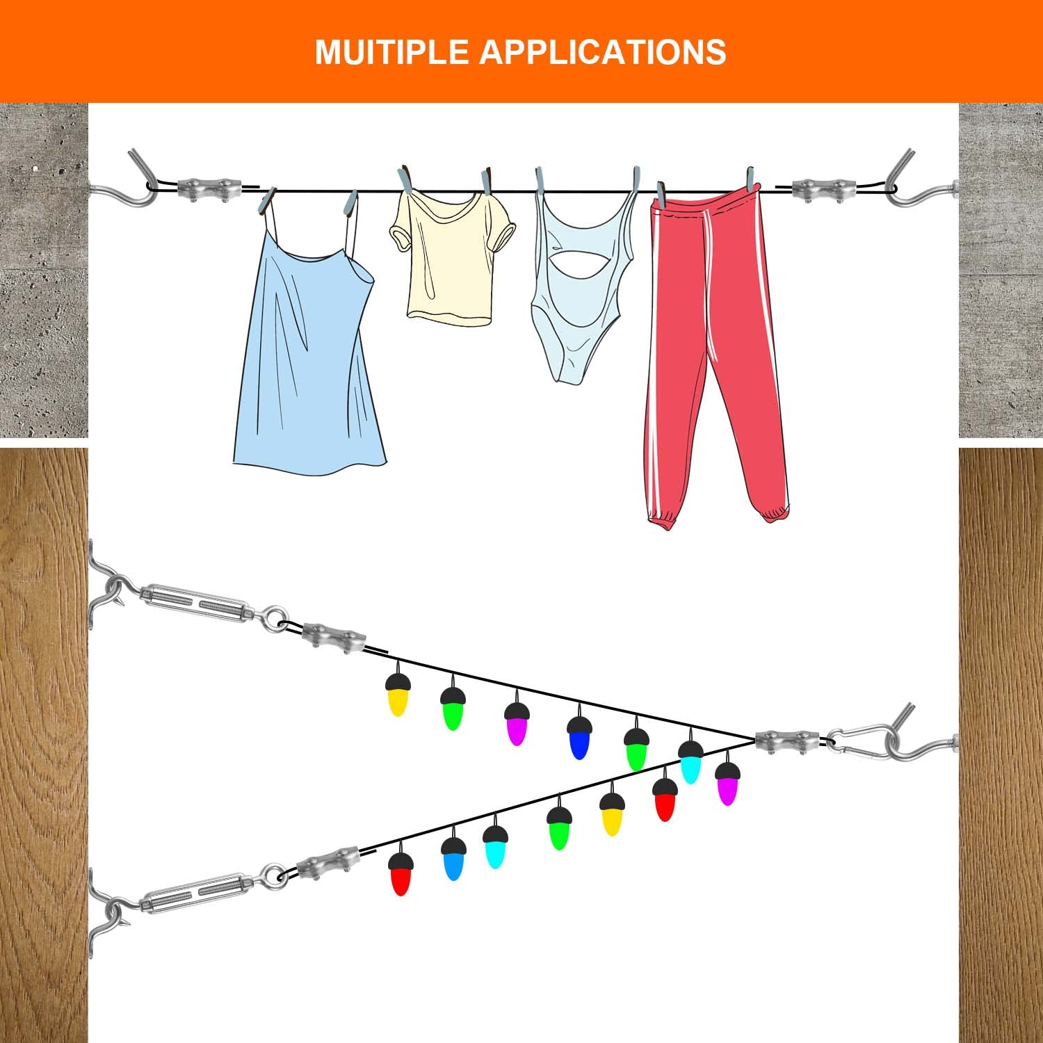 164FT Outdoor String Lights Hanging Kit - Weather-Resistant Wire Guide & Accessories for Deck, Patio, Garden - Easy to Install for Parties, Weddings & Backyard Decor