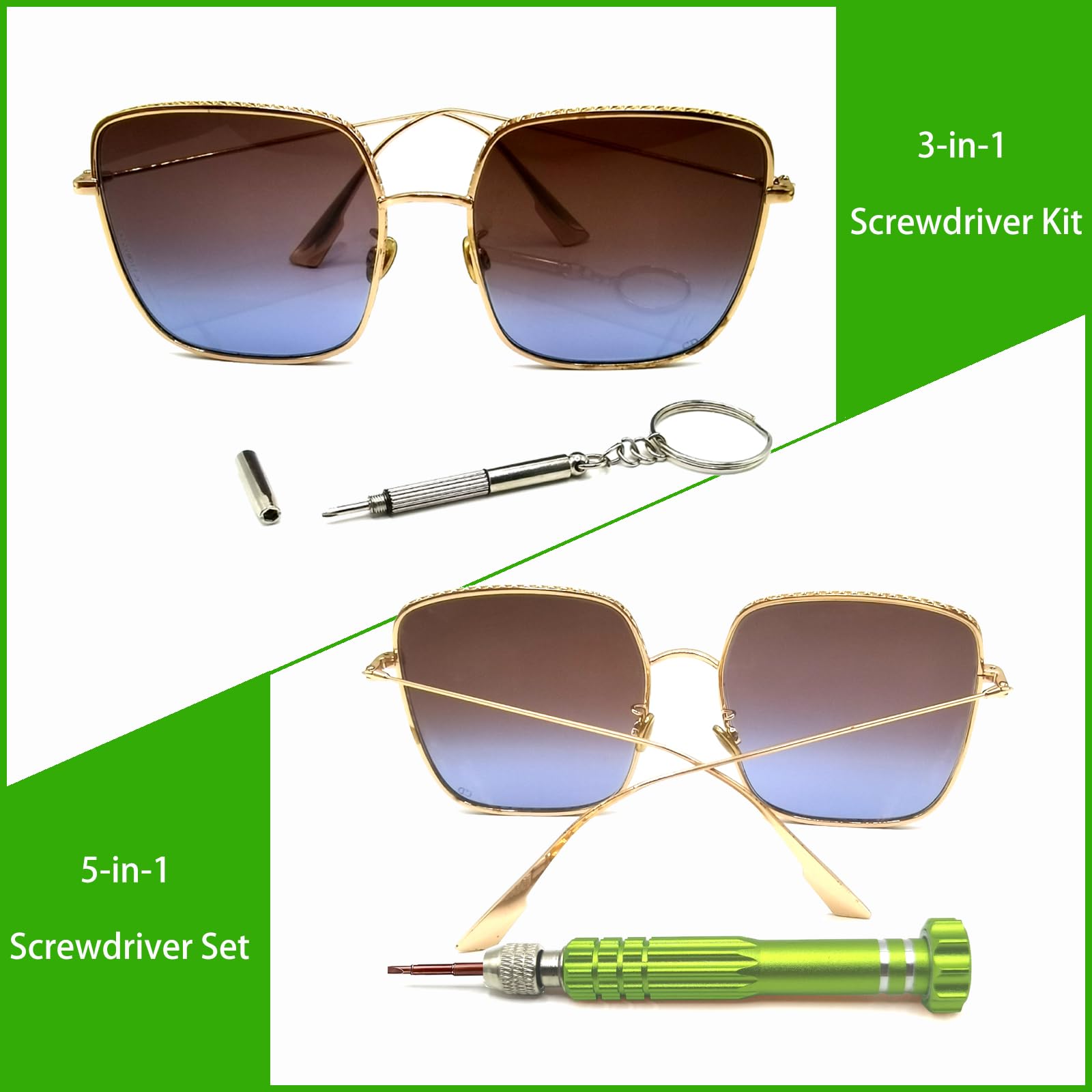 5-in-1 Eyeglass Repair Kit with 3-in-1 Multifunctional Screwdriver Set | Premium Phone, Sunglasses, Watch & Electronics Repair Tools | Compact & Portable for Home, Office & Travel (Green)