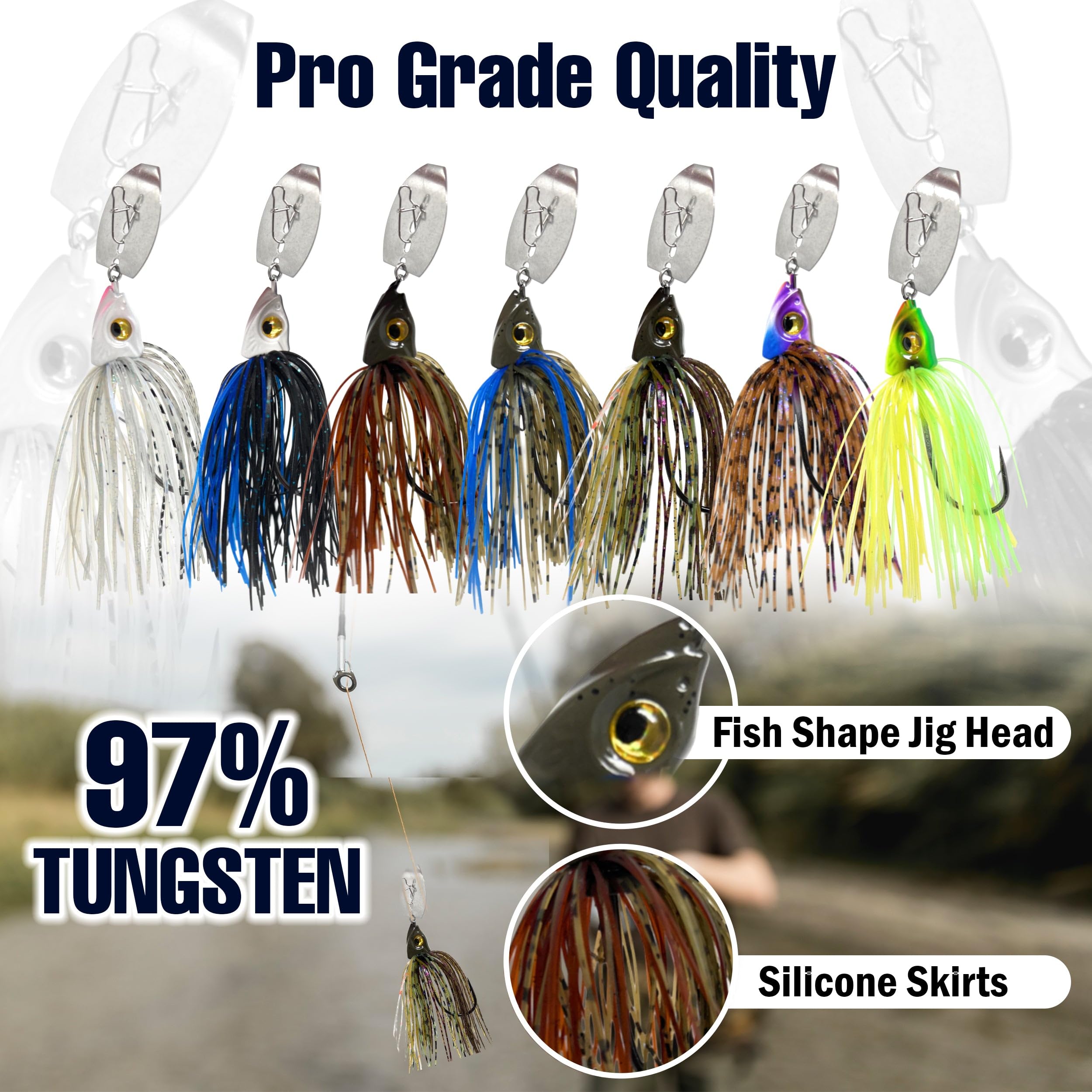Reaction Tackle Tungsten Bladed Jig Heads - Premium Bass Fishing Lures for Large/Smallmouth Bass, Trout & Walleye - Chatter Sound Vibrating Spinner Bait (2-Pack) - Perfect for Freshwater Fishing & Tournament Angling