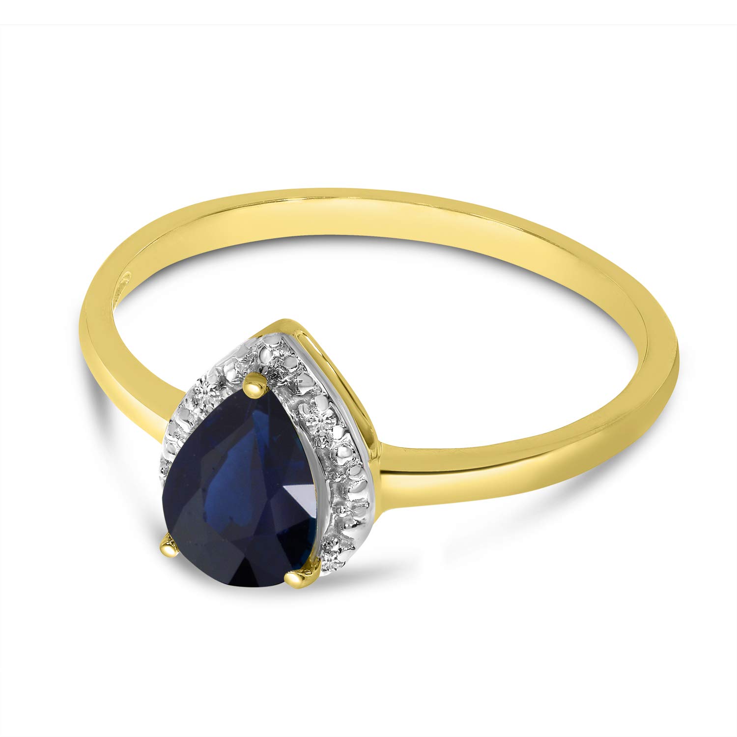 14K Yellow Gold Pear Sapphire and Diamond Ring - Elegant Engagement & Wedding Jewelry for Women