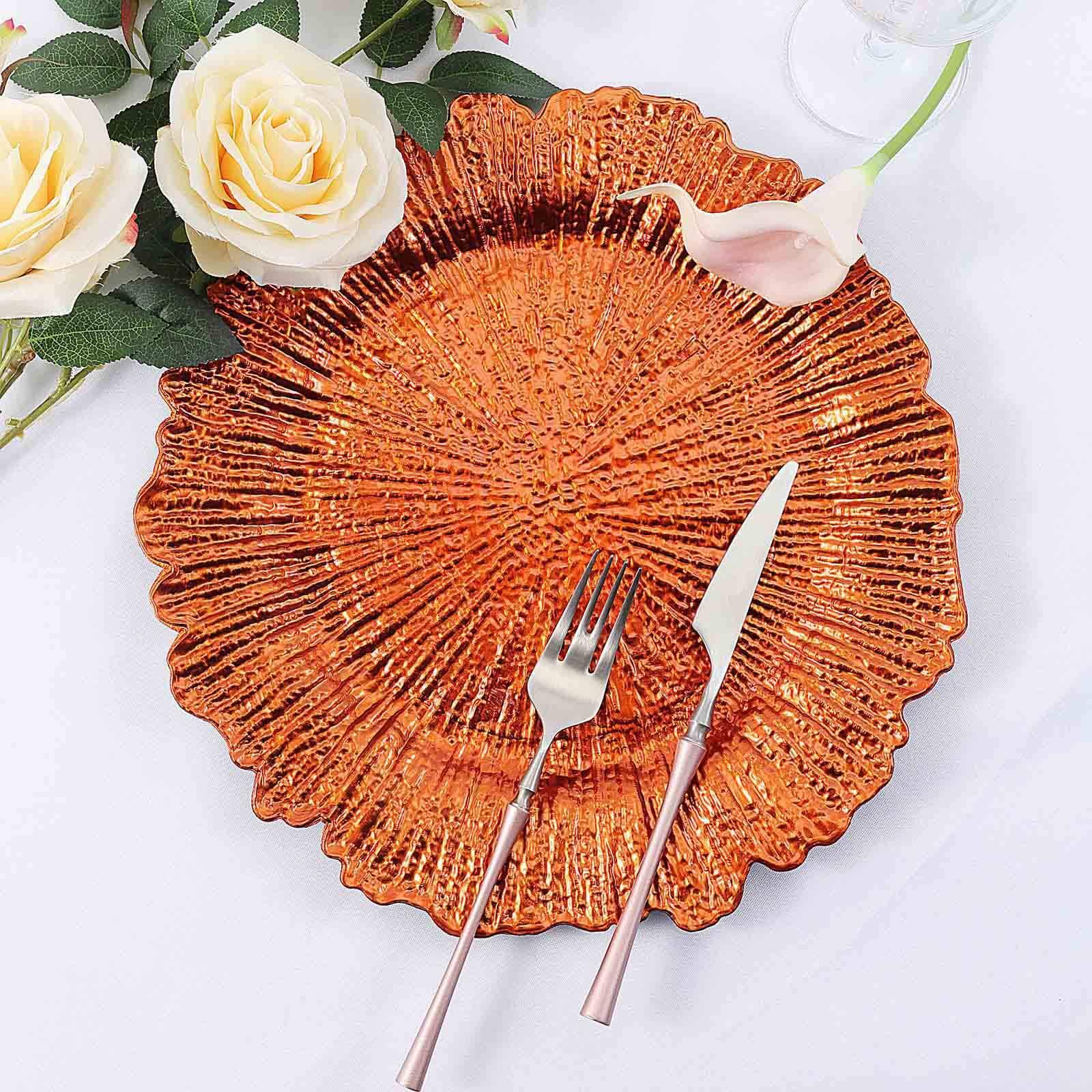 Tiger Chef Orange Reef Charger Plates - Elegant 12-Inch Round Decorative Plate Chargers for Weddings, Parties & Formal Dining (Set of 6) - Perfect for Table Settings, Buffet Displays & Special Events