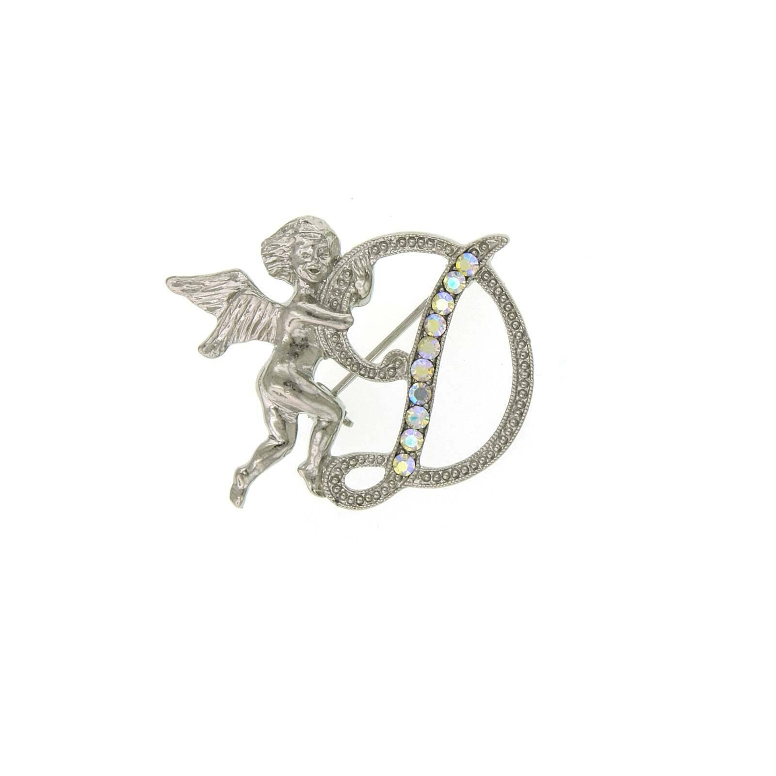 1928 Jewelry Aurore Boreale Crystal Angel Initial Pin - Elegant Personalized Initial Brooch for Women, Gift for Her, Perfect for Weddings, Anniversaries & Special Occasions
