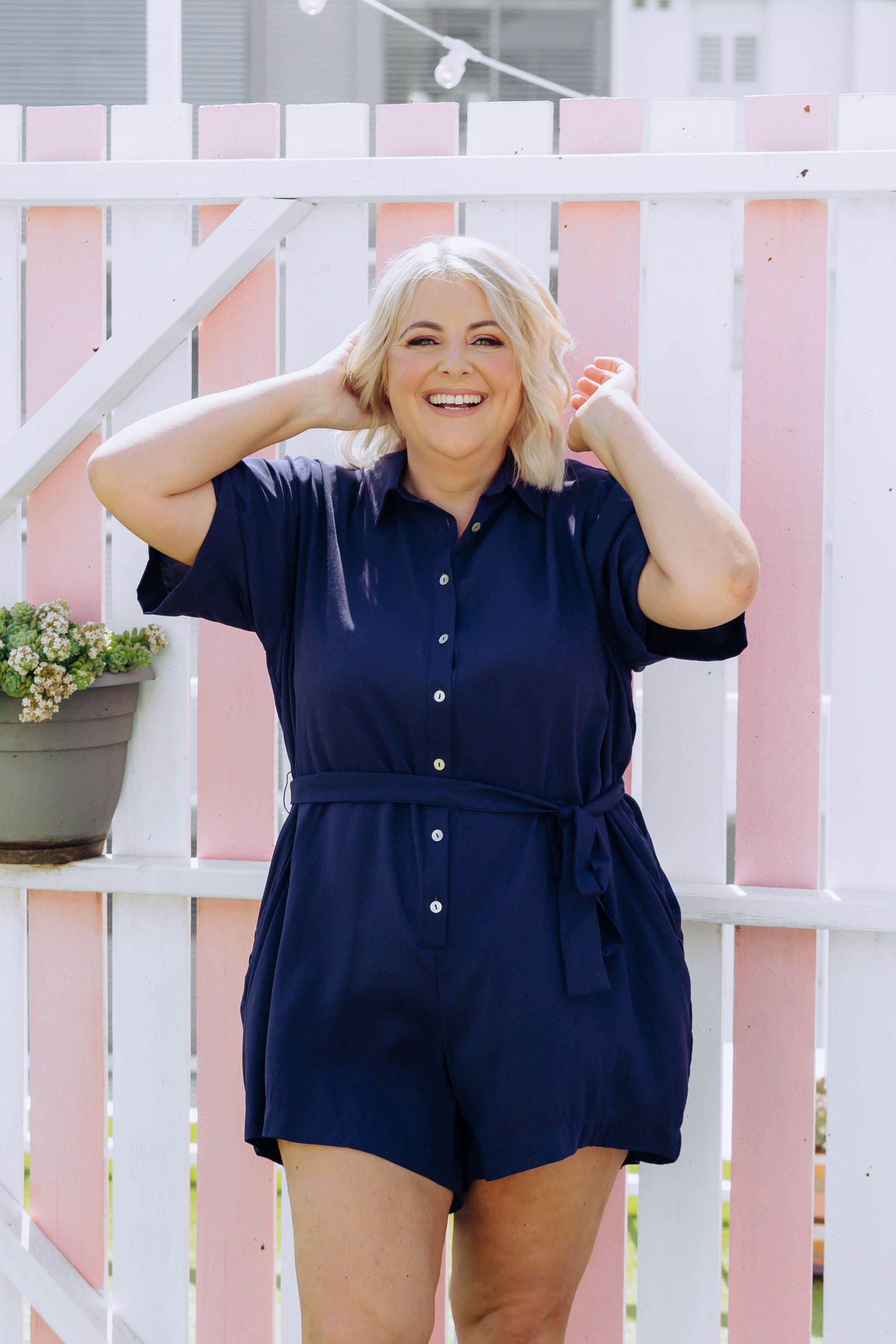 Giulia Navy Blue Playsuit for Women - Stylish Summer Jumpsuit with Pockets | Perfect for Beach, Vacation, and Casual Outings