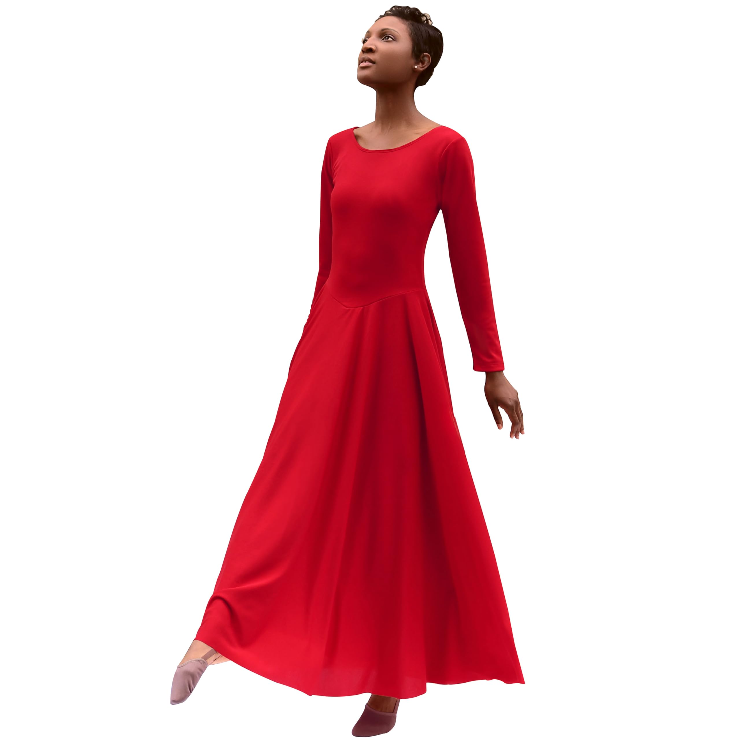 Eurotard Women's 13524 Long Sleeve Worship Dance Dress - Liturgical Praise & Performance Costume for Church Choir, Contemporary Dance & Special Occasions