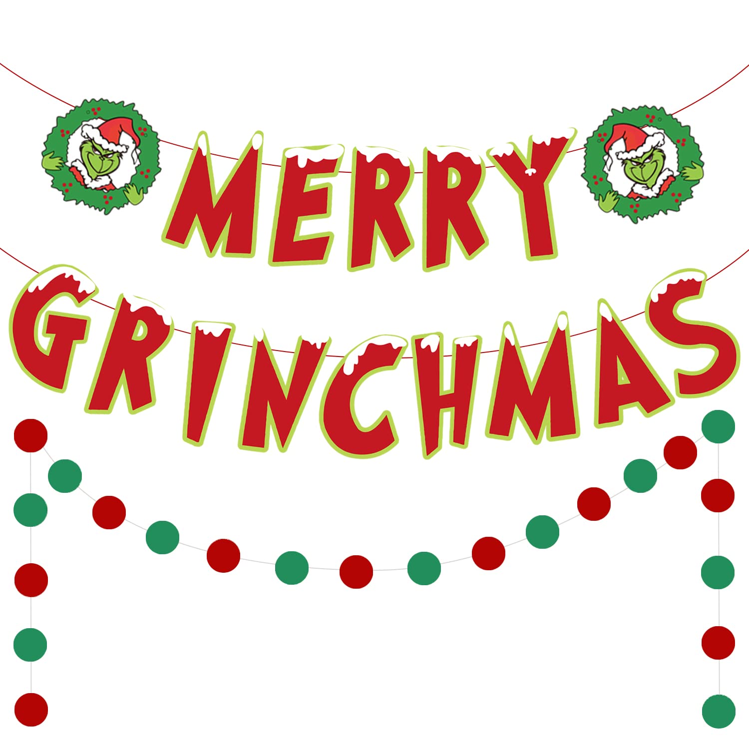 Merry Grinchmas Banner - Red & Green Grinch Christmas Party Decorations with Sign | Whoville Holiday Decor for Christmas, Birthday & July Themed Parties | Perfect for Indoor & Outdoor Festive Celebrations