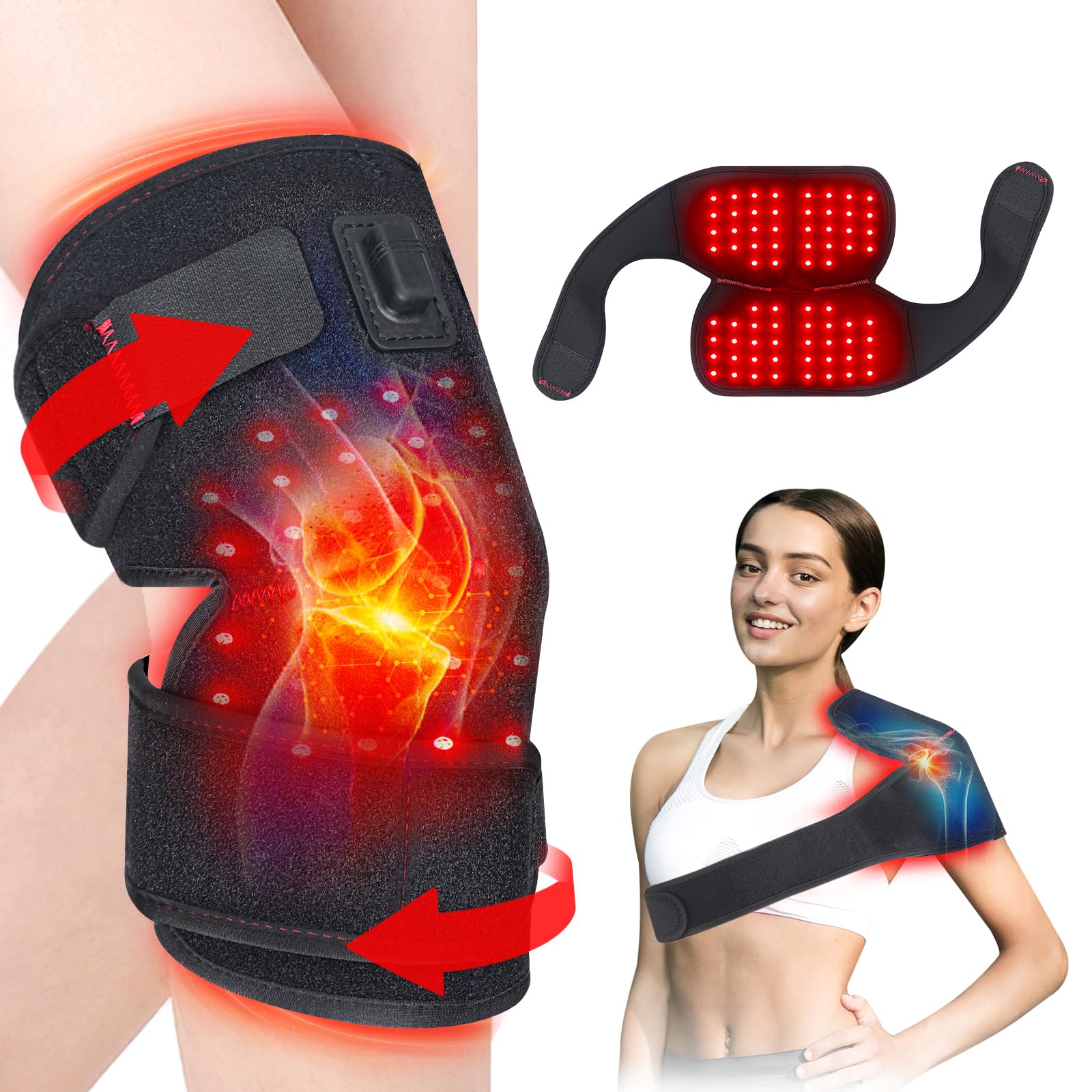 660nm Red Light & 850nm Near Infrared Therapy Knee Brace - Adjustable Heated Wrap for Knee, Shoulder & Elbow Pain Relief | Red Light Therapy Device for Joint Pain, Arthritis & Muscle Recovery | Perfect for Home Use, Sports Recovery & Chronic Pain Management