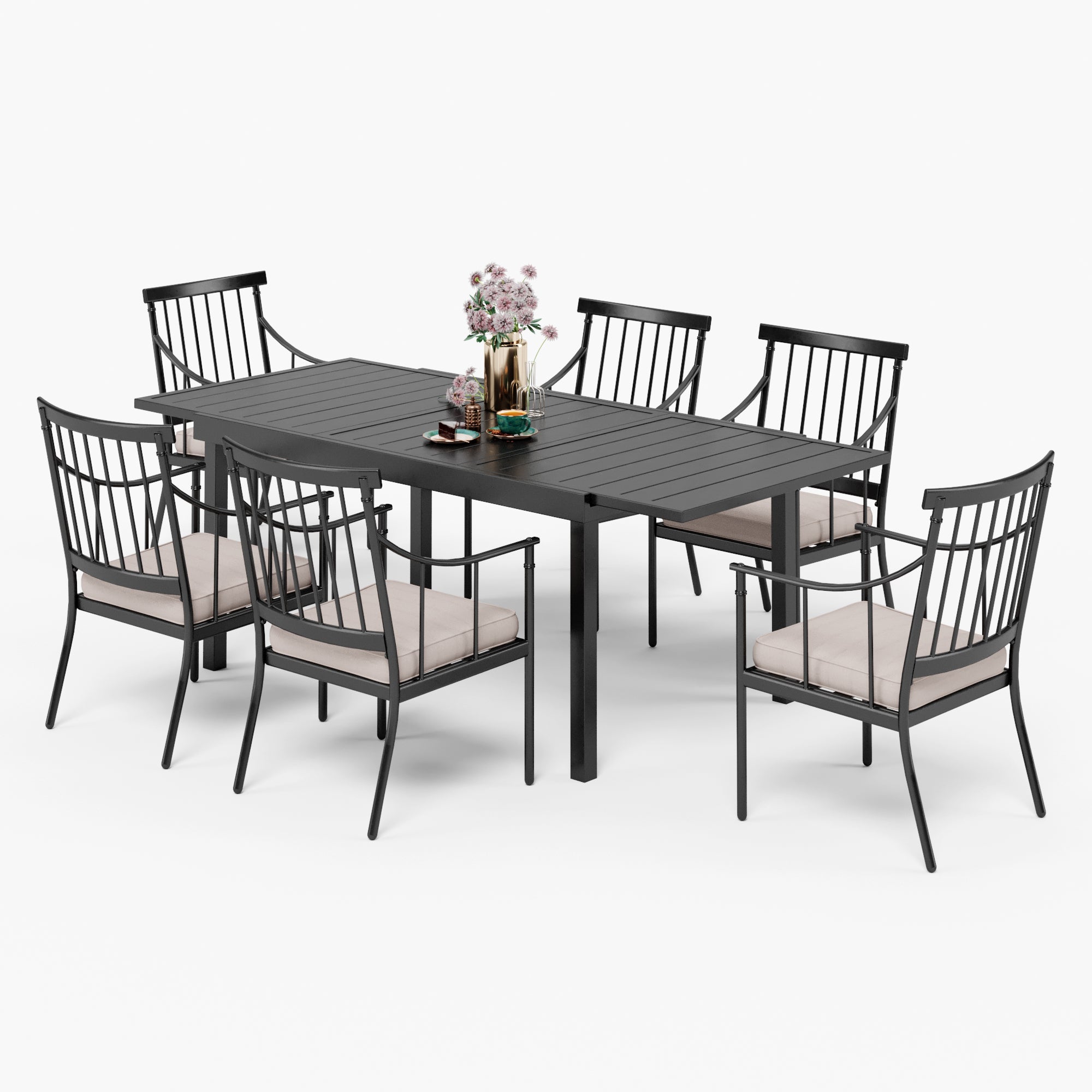 Sophia & William 6-Piece Expandable Dining Table Set with 4 Stylish Chairs - Outdoor Patio Furniture for Garden, Backyard, and Poolside Entertaining