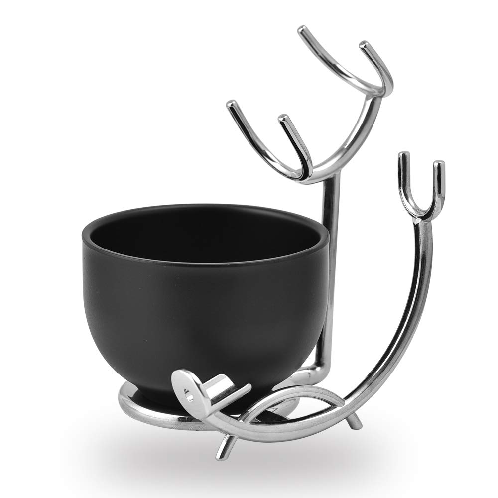 Premium Chrome Plated Razor & Shaving Brush Stand with Ceramic Bowl - 2 Piece Luxury Shaving Set Holder for Straight Razors, Safety Razors & Barber Tools - Perfect for Home Grooming & Professional Barber Shops