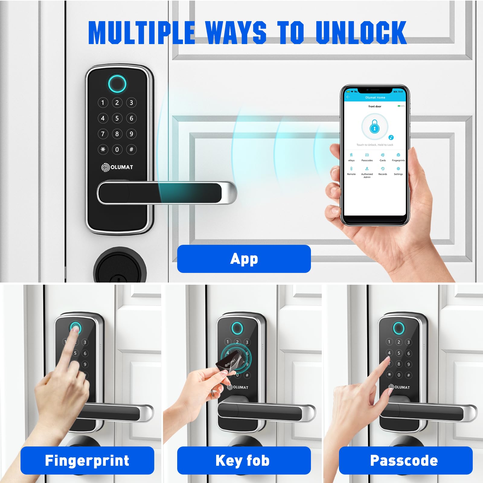 Smart WiFi Door Lock with Keyless Entry & Fingerprint - Keypad & App Control Smart Lock for Front Door - Auto Lock & Door Sensor - Perfect for Home Security & Vacation Rentals