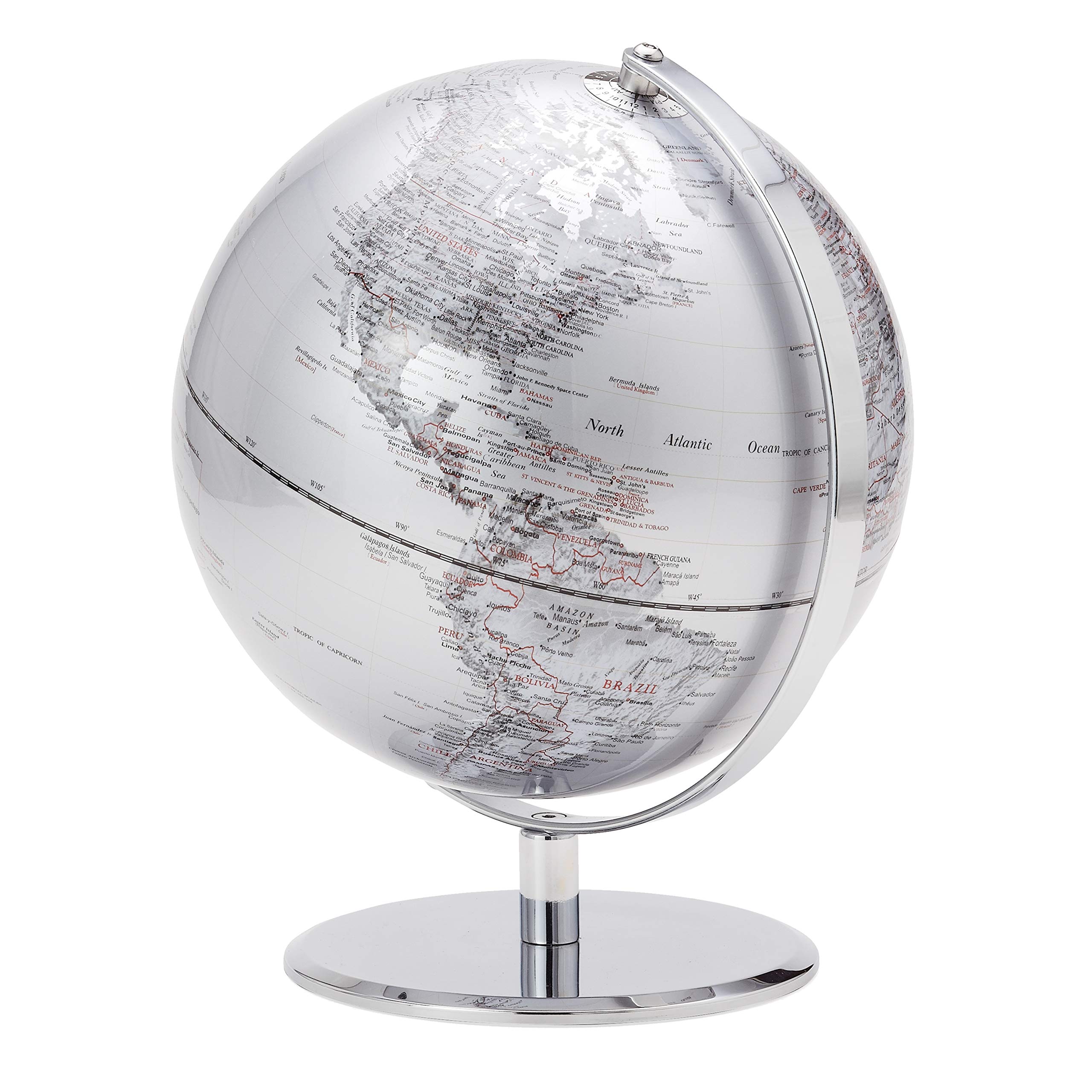 Torre & Tagus 8-Inch Silver Rotating Globe for Adults - Decorative World Map on Stand for Home & Office Decor, Perfect Desk Accessory for Geography Lovers | Ideal for Study Rooms, Living Rooms & Office Spaces