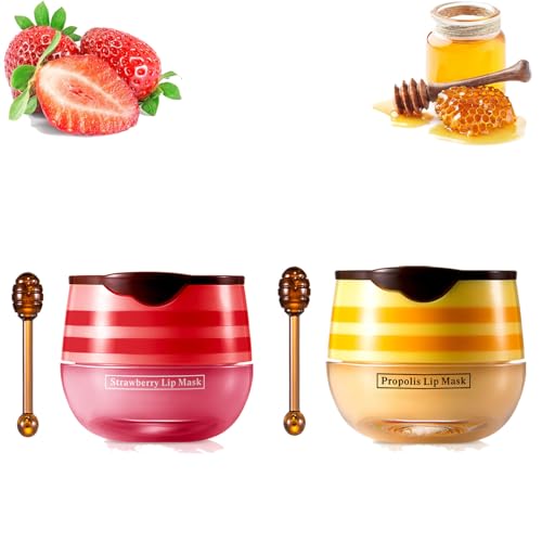 Honey Pot Lip Balm & Hydrating Lip Mask Set (2-Pack) - Strawberry & Shea Butter Moisturizing Lip Care for Dry Lips, Overnight Repair - Perfect for Daily Use, Travel & Nighttime Lip Treatment