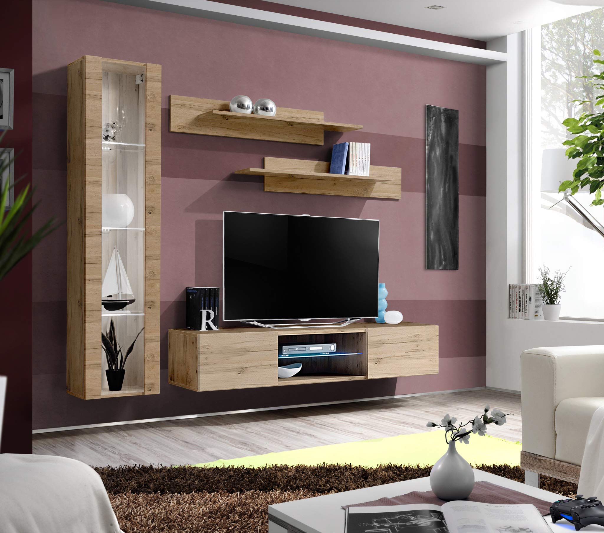 Modern Oak TV Stand Wall Mounted - Fly G2 33