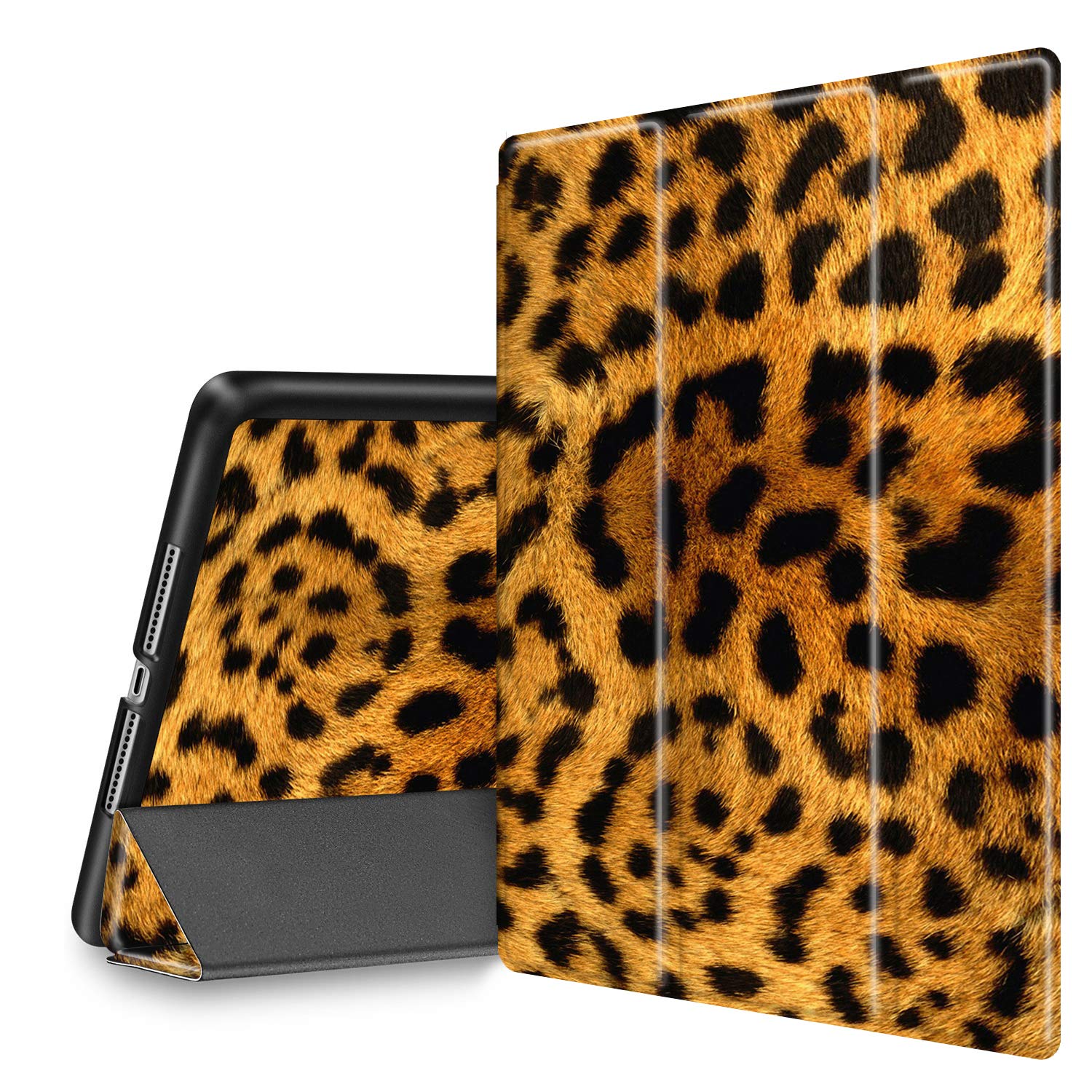 Premium Slim Tri-fold Smart Case for iPad 9.7 (2018/2017), iPad Air 2/Air (6th/5th Gen) - Auto Wake/Sleep, Pencil Holder & Stylish Leopard Print Cover | Perfect for Work, School & Travel Protection