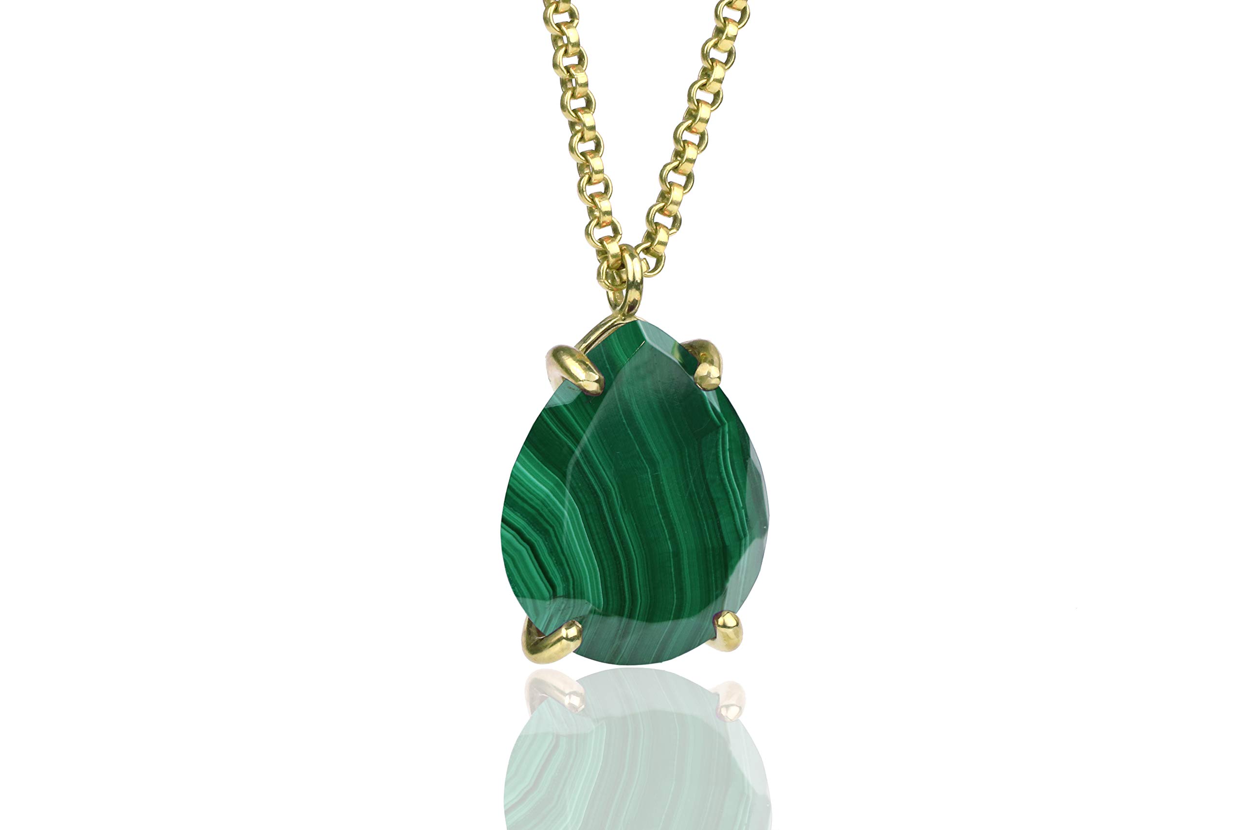 14k Gold Filled Malachite Statement Necklace - Handmade Natural Gemstone Jewelry with Custom Cut Pendant - Elegant Layering Necklace for Women - Perfect Gift for Birthday, Anniversary & Special Occasions
