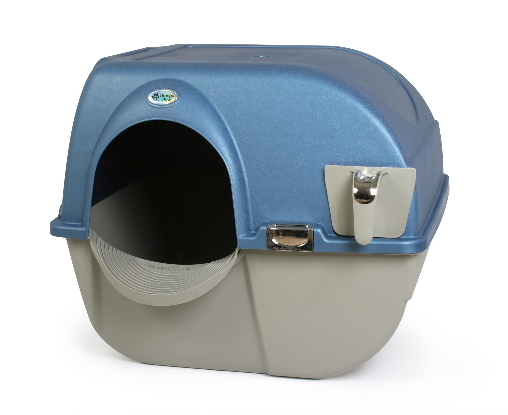Omega Paw Premium Roll 'n Clean Self-Cleaning Litter Box for Large Cats - Pearl Blue (PR-RA20-1) - Odor Control & Easy Maintenance for Indoor Cat Litter Box Solutions