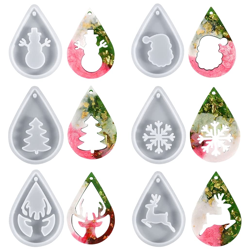 6pcs Christmas Silicone Molds for Resin Jewelry Making - DIY Xmas Tree, Snowflake & Elk Earrings, Pendants, Keychains - Perfect for Holiday Crafts, Gifts & Epoxy Resin DIY Projects