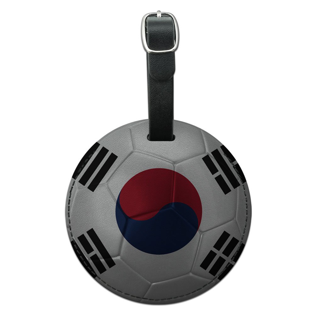 South Korea Flag Soccer Ball Leather Luggage Tag - Black One Size | Durable Round ID Tag for Travel Bags, Suitcases & Backpacks | Perfect for Sports Fans & Travel Enthusiasts