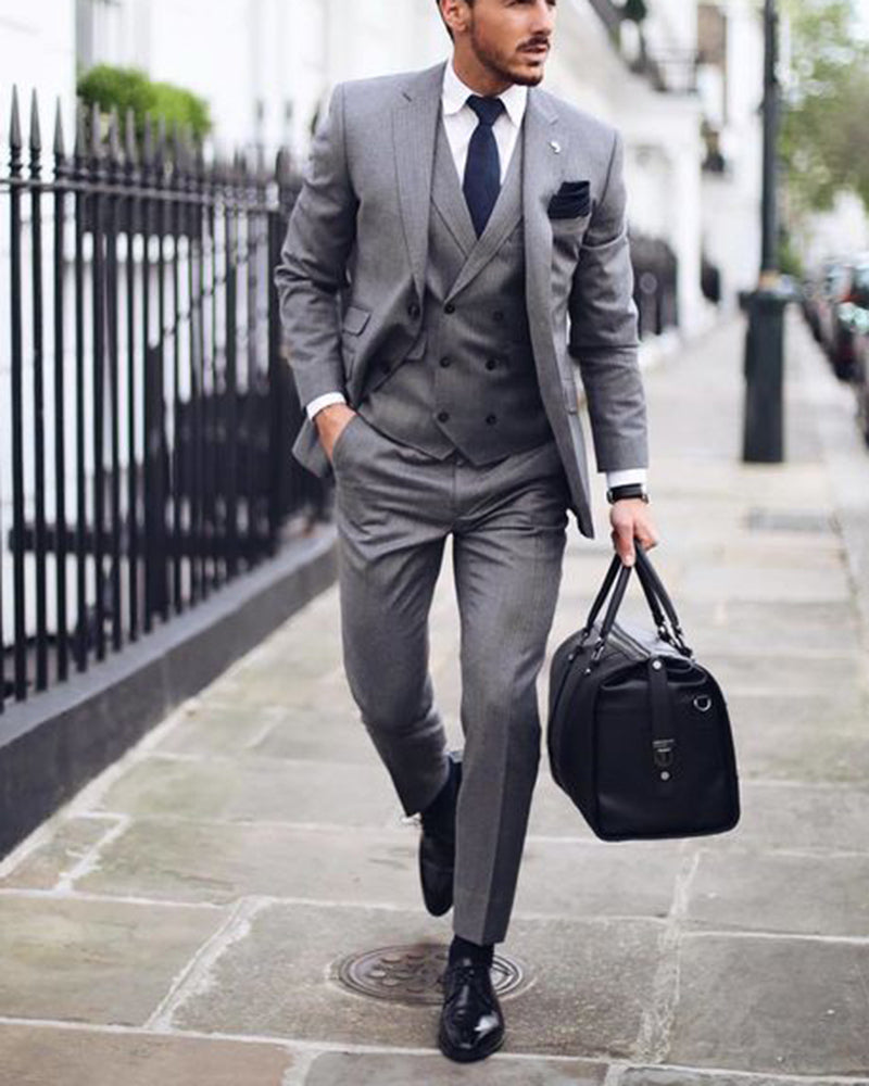 3-Piece Grey Business Suit for Men - Premium Formal Wear for Office, Weddings & Special Occasions