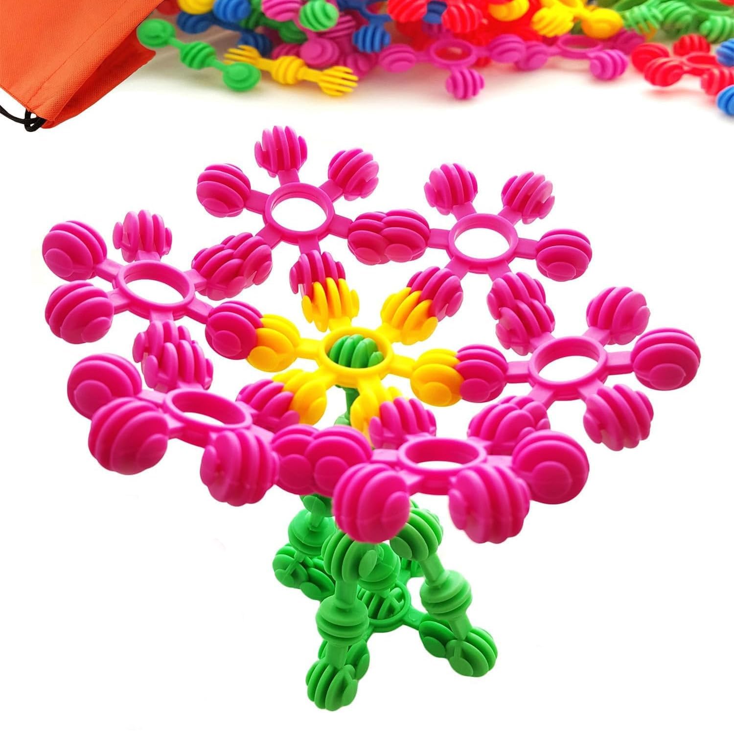 Skoolzy Rainbow Star Flex Building Toys 90 Piece Jumbo Set | STEM Educational Construction Blocks for Kids Ages 4-8 | Creative Tinker Toys for Classroom Bins & Homeschool Learning | Perfect for Preschool STEM Activities & Indoor Playtime