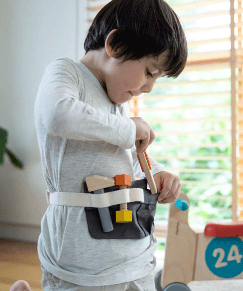 Plan Toys Kids Tool Belt Set - Durable & Adjustable for DIY & Pretend Play - Perfect for Little Builders & Role Play Activities