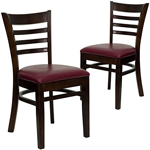 Burgundy Vinyl Seat/Walnut Wood Frame