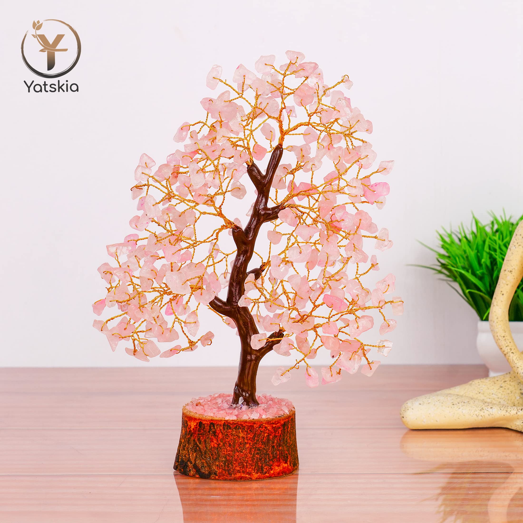 YATSKIA Rose Quartz Tree - Chakra Healing Crystal Tree of Life with Good Luck Stones, Positive Energy Home Decor Gift for Meditation, Feng Shui & Spiritual Healing (6 inch)