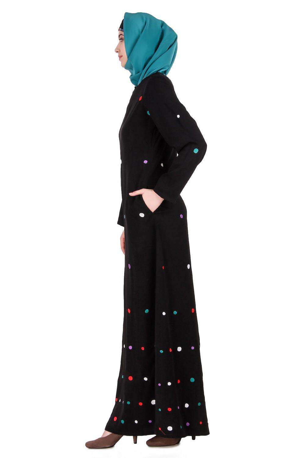 Elegant Embroidered Polka Dot Abaya Dress for Women - Modest Islamic Fashion - Perfect for Prayer, Eid, Wedding & Special Occasions