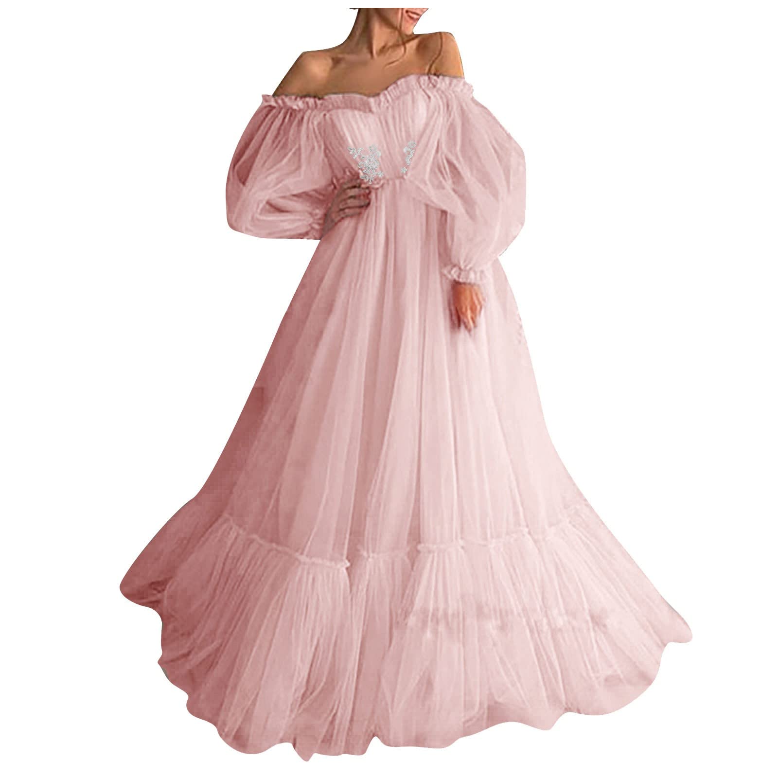 Elegant Off Shoulder Long Sleeve Lace Maxi Dress for Wedding Guest, Party & Formal Occasions - Perfect for Bridal Shower, Evening Gala and Special Events