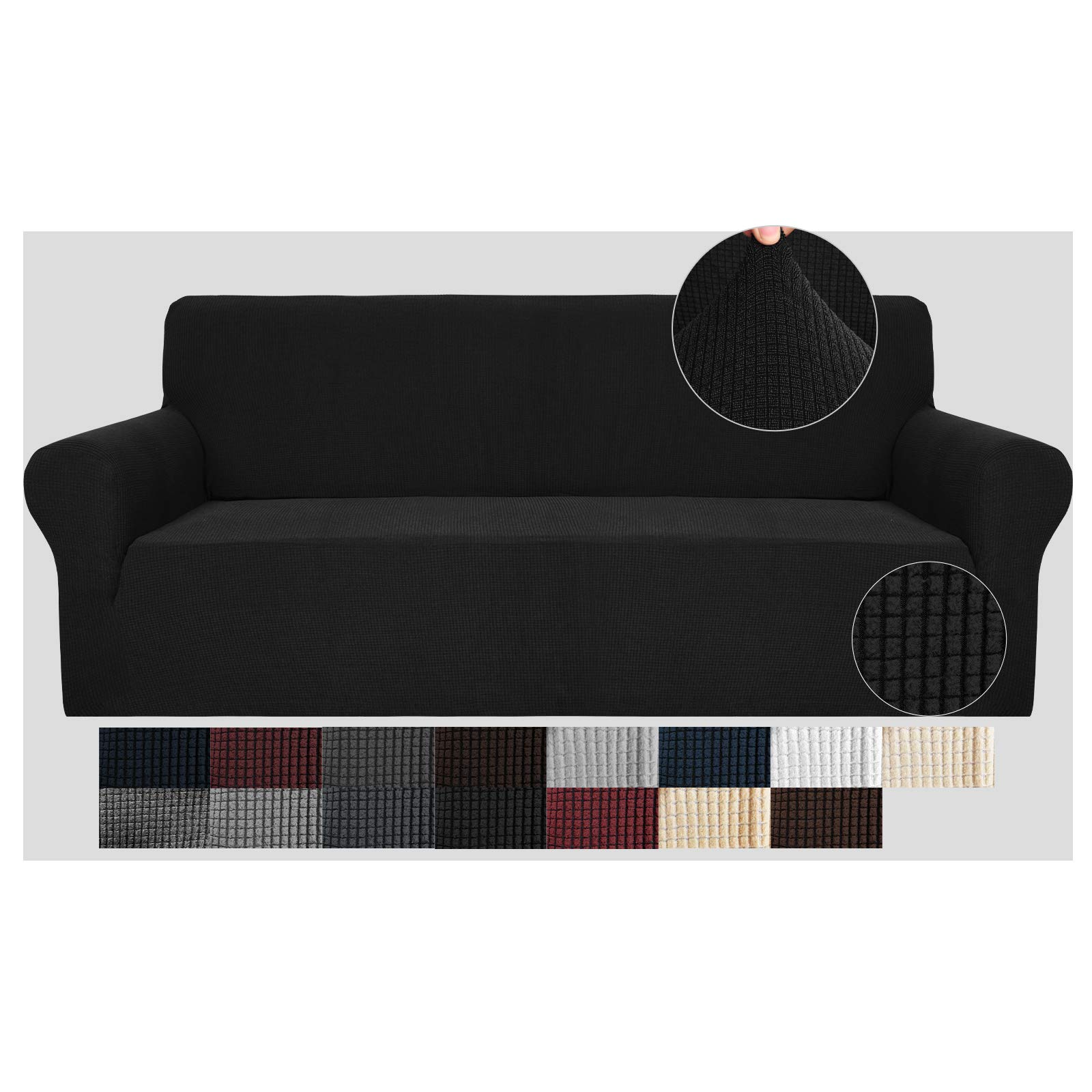 JIVINER High Stretch 1-Piece Sofa Slipcover - Extra Large 3-Cushion Couch Cover with Anti-Slip Elastic Bottom, Furniture Protector for Pets (XL, Black) - Perfect for Living Room, Family Room & Pet-Friendly Homes