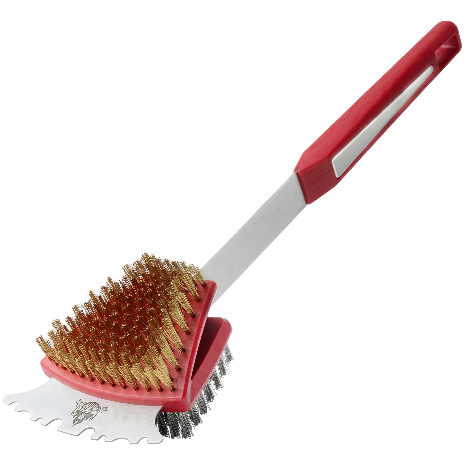 Heavy Duty Grill Brush and Scraper with Steel & Brass Bristles - Professional BBQ Cleaner for Porcelain, Cast Iron & Stainless Steel Grates - Perfect for Outdoor Grilling, Backyard BBQs and Camping Cookouts