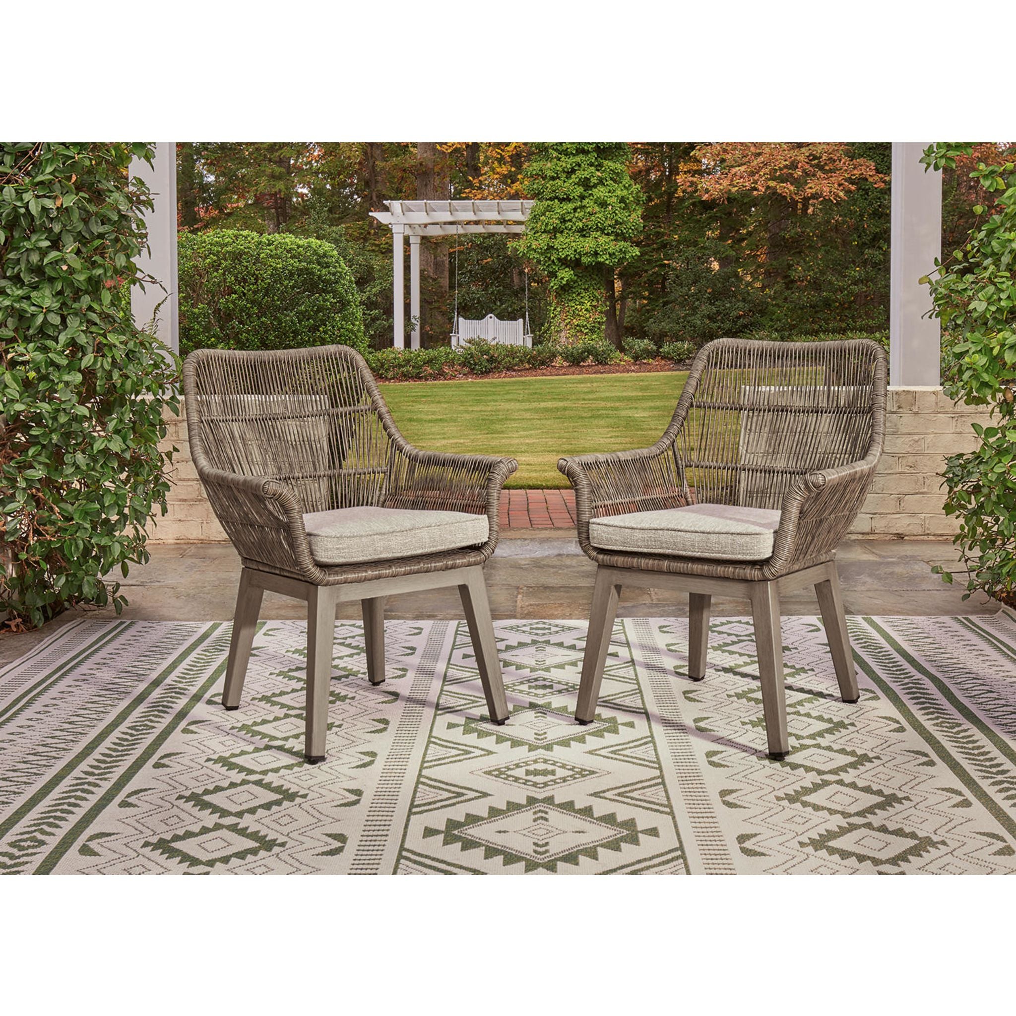 Premium Outdoor Arm Chairs with Cushions (Set of 2) - Water-Resistant Beige Patio Furniture for Beachfront, Poolside, or Garden Relaxation