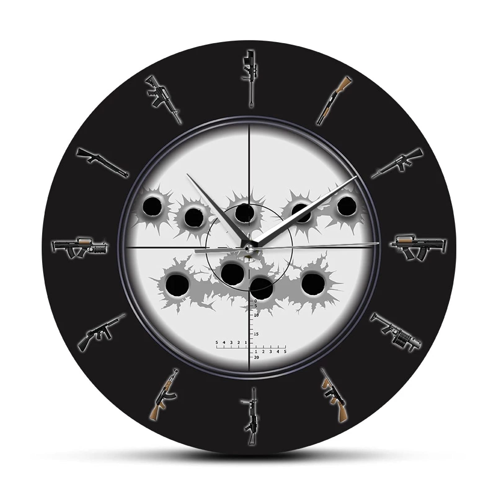 Military Sniper Wall Clock with Bullet Holes - Army Man Cave Decor for Home & Office