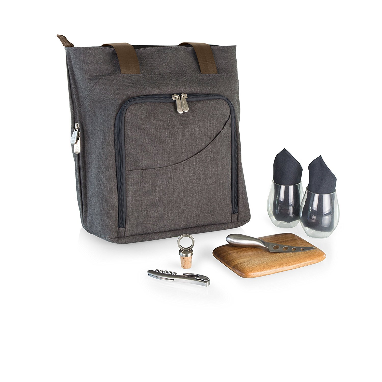 LEGACY by Picnic Time - Insulated Wine & Cheese Picnic Tote for 2 with Cheese Board, Gray - Perfect for Outdoor Picnics, Beach Trips, and Romantic Dates
