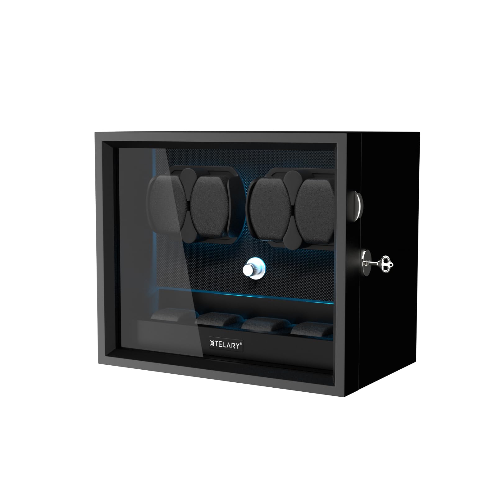 XTELARY Automatic Watch Winder for 4/6/8/12 Watches - Lockable Storage Box with 4 Extra Slots, 4 Rotation Modes, Adjustable Watch Pillows, Silent Mabuchi Motor & LED Backlight | Perfect for Automatic Watch Collection, Display & Maintenance at Home/Office