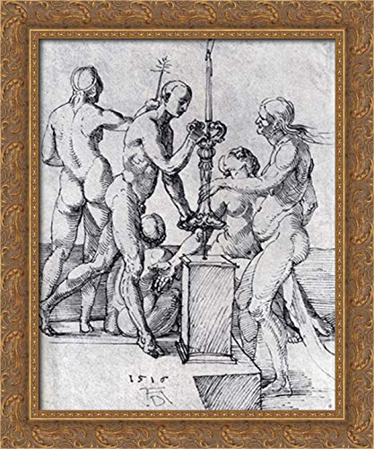 Albrecht Durer 20x24 Inch Gold Ornate Wood Framed Canvas Art - Renaissance Nude Paintings for Living Room & Bedroom Wall Decor