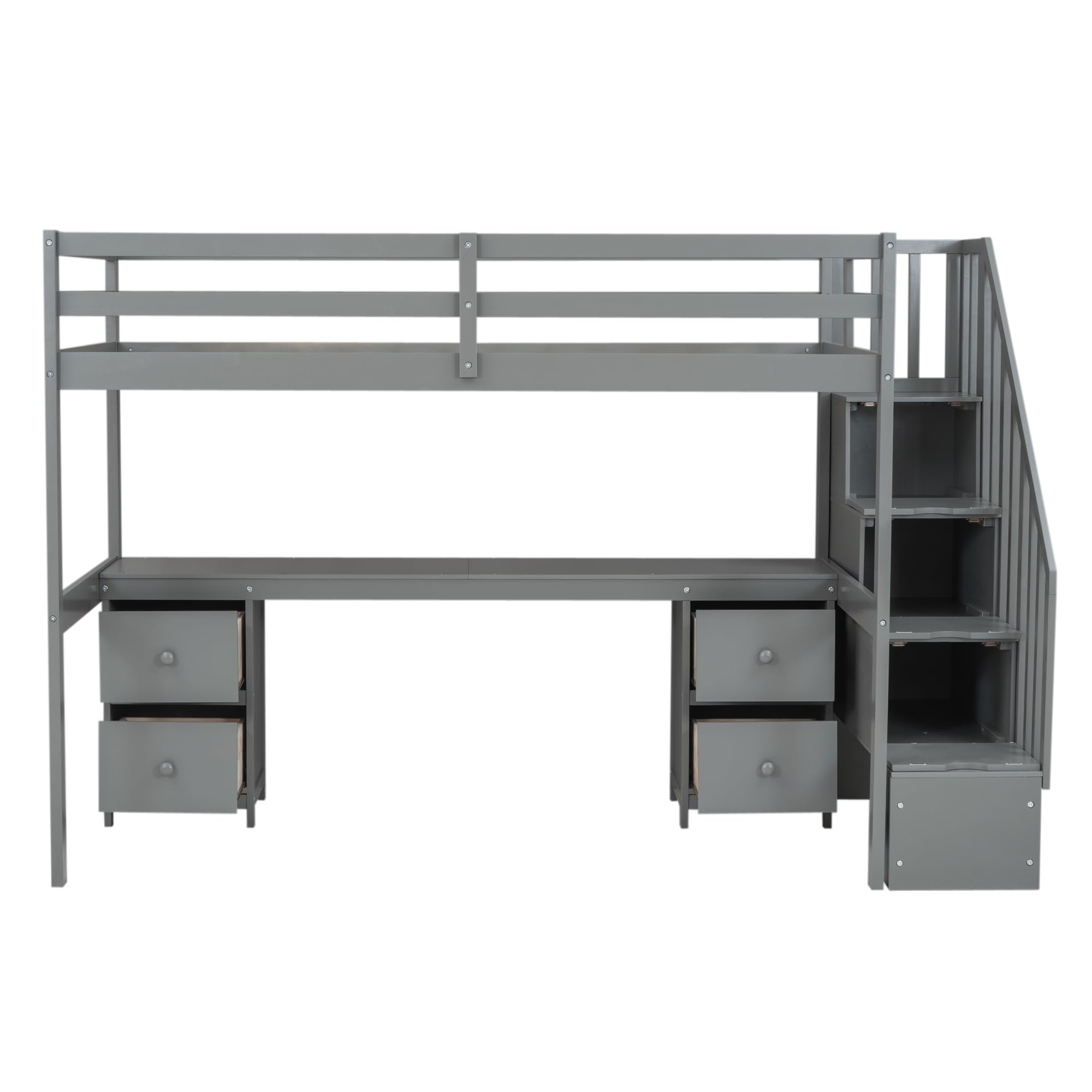 Harper & Bright Designs Twin Size Wood Loft Bed with Stairs, Desk & Storage Drawers - Space Saving Kids Bedroom Furniture for Small Rooms, Dorm or Apartment