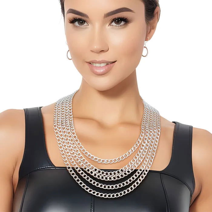 Stylish Silver Curb Layered Chain Necklace for Women - Trendy Layered Jewelry for Everyday Wear | Perfect for Casual Outfits, Office Looks & Special Occasions