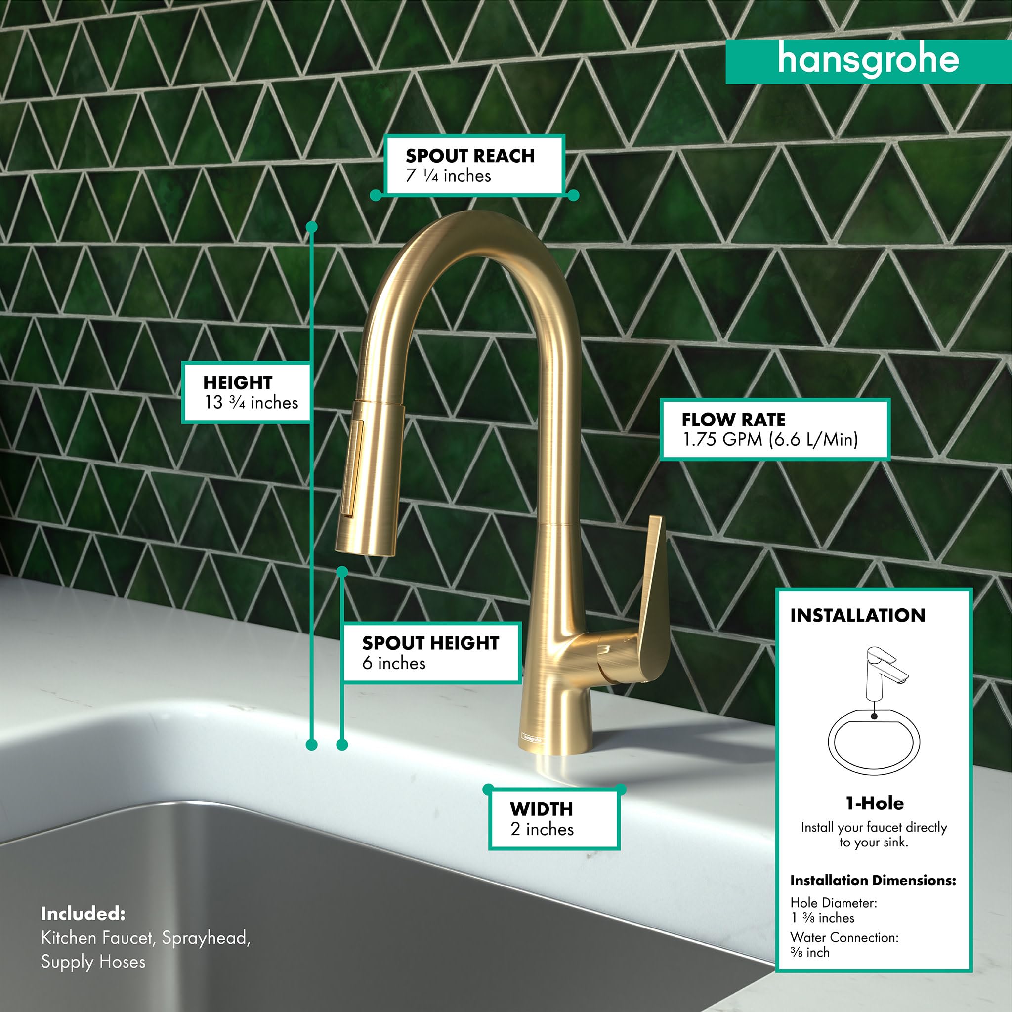 Hansgrohe Talis S Gold Kitchen Faucet with Pull Down Sprayer - Brushed Gold Finish for Modern Kitchens