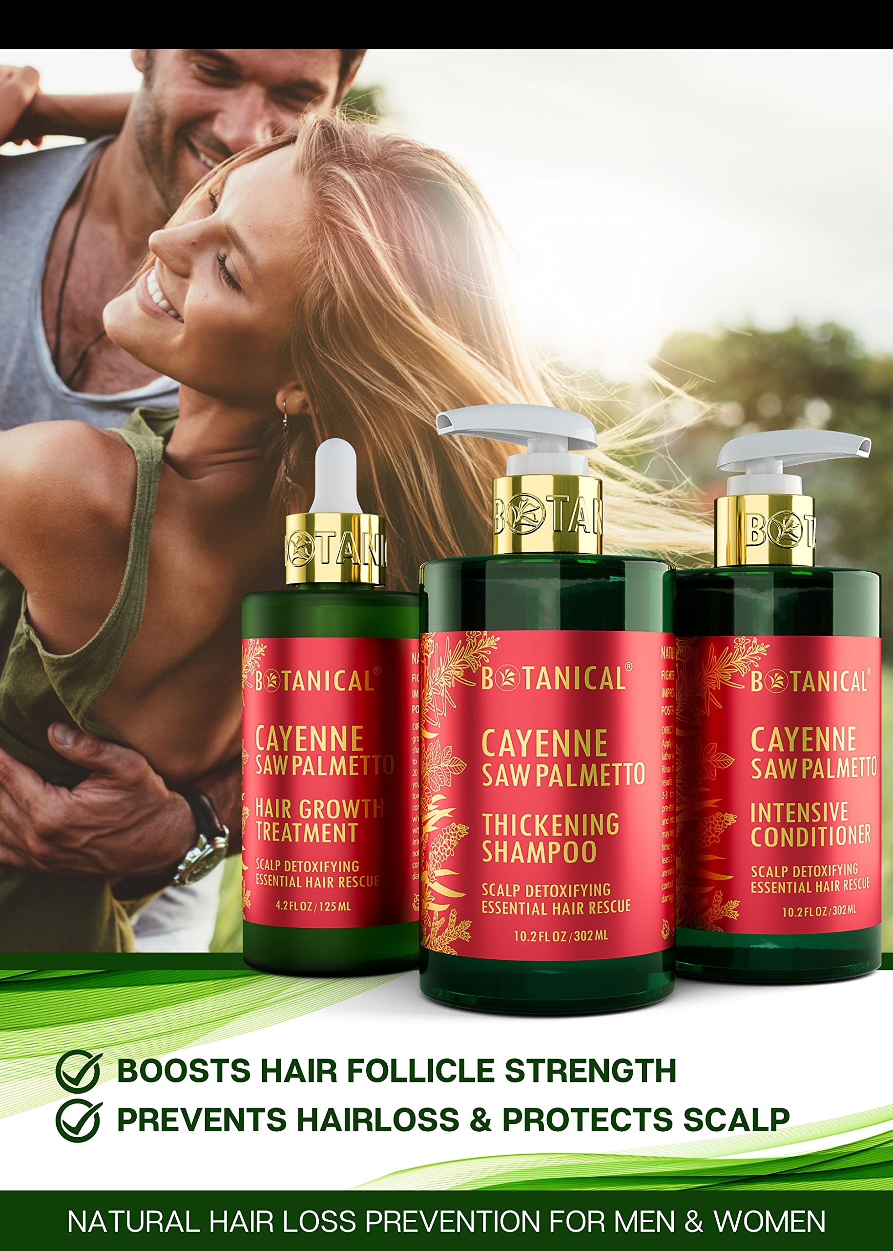 Botanical Hair Growth Treatment & Scalp Detox Shampoo with Cayenne & Saw Palmetto - Thickening Shampoo and Anti-Thinning Conditioner for Hair Loss in Women & Men | Promotes Healthy Hair Growth for Daily Use & Styling