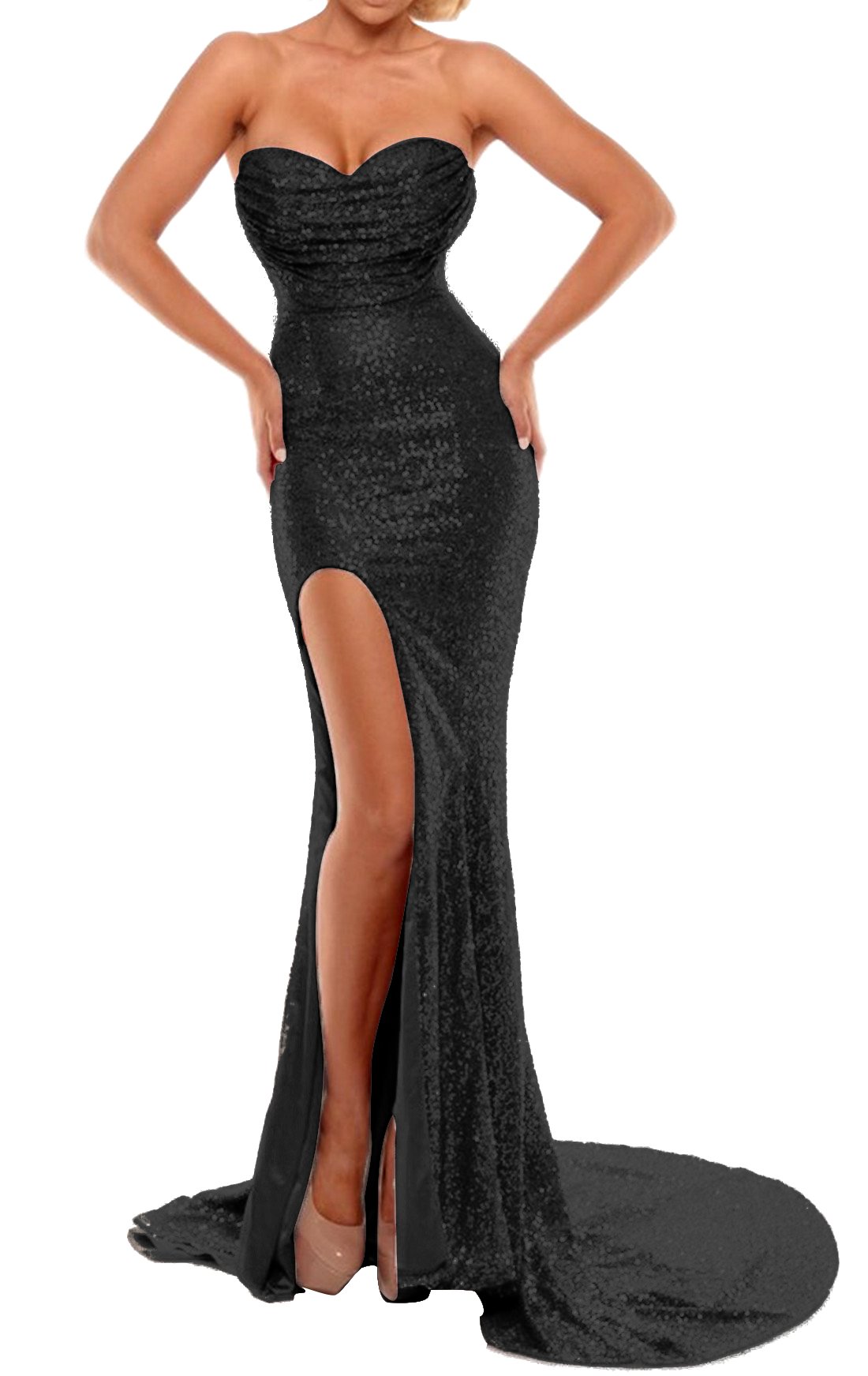 Elegant Women's Mermaid Evening Dress with High Slit & Sparkling Sequins - Perfect for Prom, Gala, Cocktail Parties & Formal Events