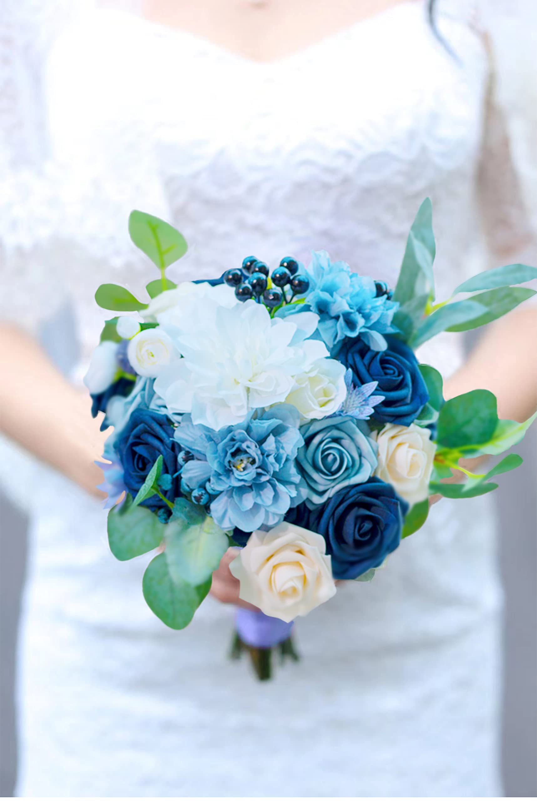 Dusty Blue Artificial Flowers - Rose & Daisy Fake Flowers with Stem for DIY Wedding Arch, Bouquets, Bridal Shower, Baby Shower, Party Decor, Home Decorations - Perfect for Centerpieces, Wall Decor, and Wedding Backdrops