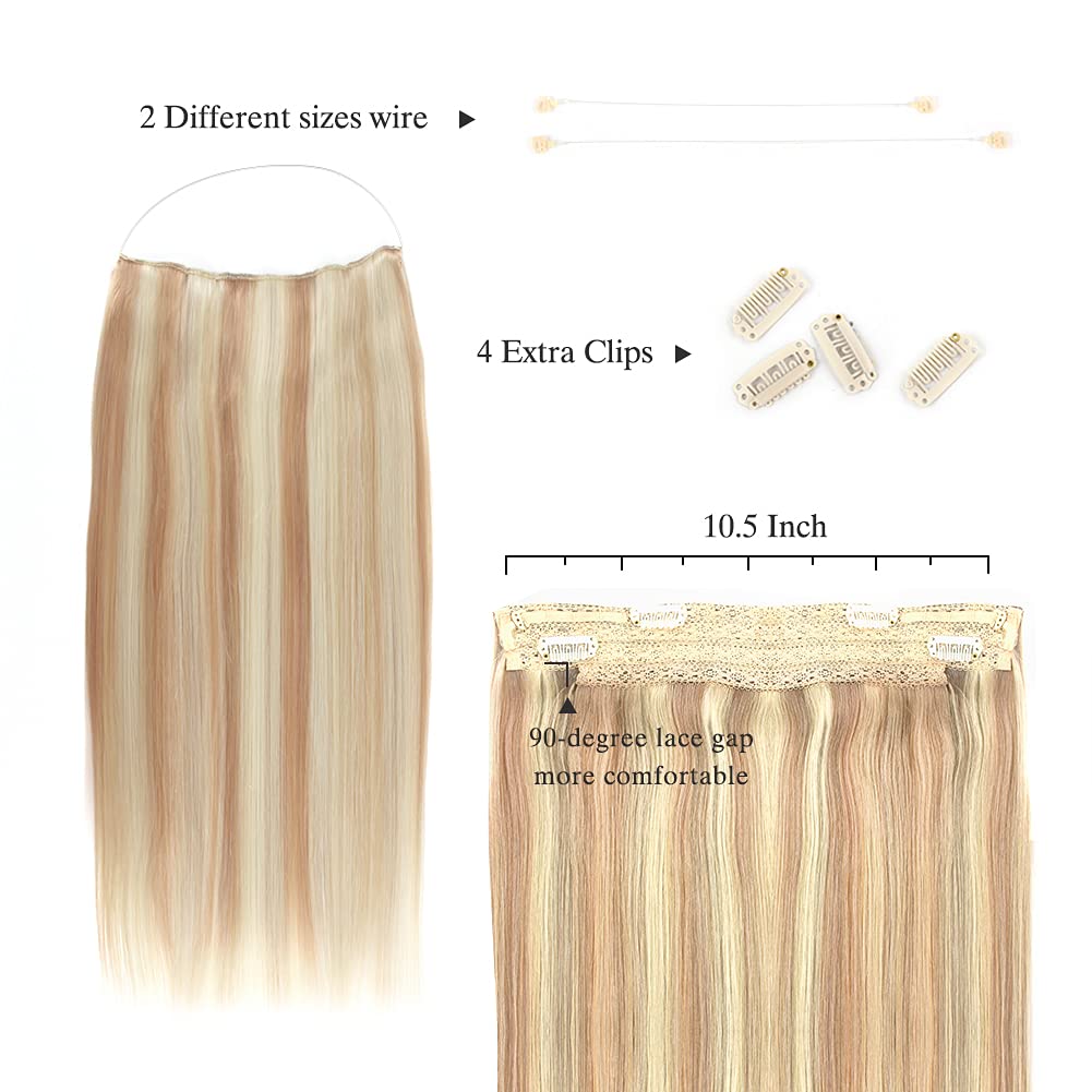 16 Inch 100g Sassina Wire Human Hair Extensions - Highlight Dark Dirty Blonde Mixed with Ash Blonde Remy Real Human Hair - Miracle Wire Straight Hairpiece for Daily Styling & Special Occasions